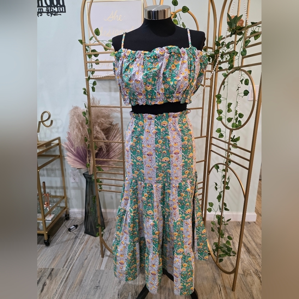 RHODE Floral Two-Piece Set in Green and Pink
